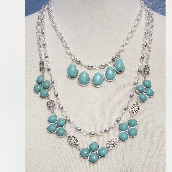 New Premier Designs Switch it Up Necklace- multistrand silver & turquoise 8 in 1 - Picture 1 of 8
